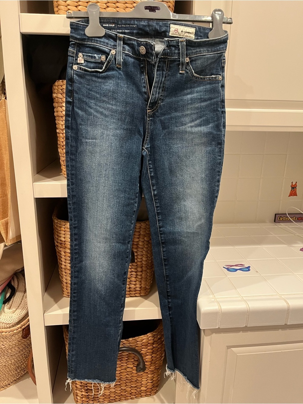 Ag Adriano Goldschmied Dark Blue Cropped Slim Jeans